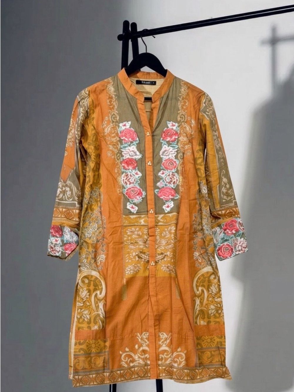 Khaadi Women’s Printed Cotton Orange Floral Kurta/Kurti Tunic Top Size 8